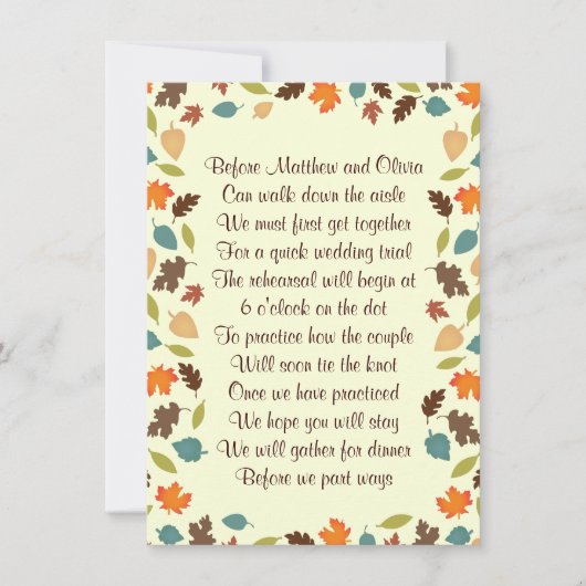 De herfst laat de repetitie van het diner Poem Uit Kaart (Voorkant)