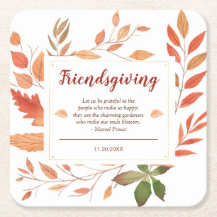De herfst laat de vriendschappelijke Thanksgiving Vierkante Kartonnen Onderzetter