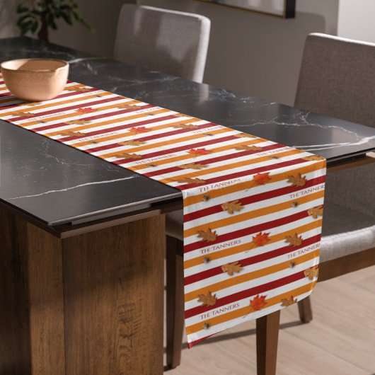 De herfst laat Herfst Striped Personalized Korte Tafelloper