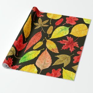 De herfst laat waterverf donker cadeaupapier
