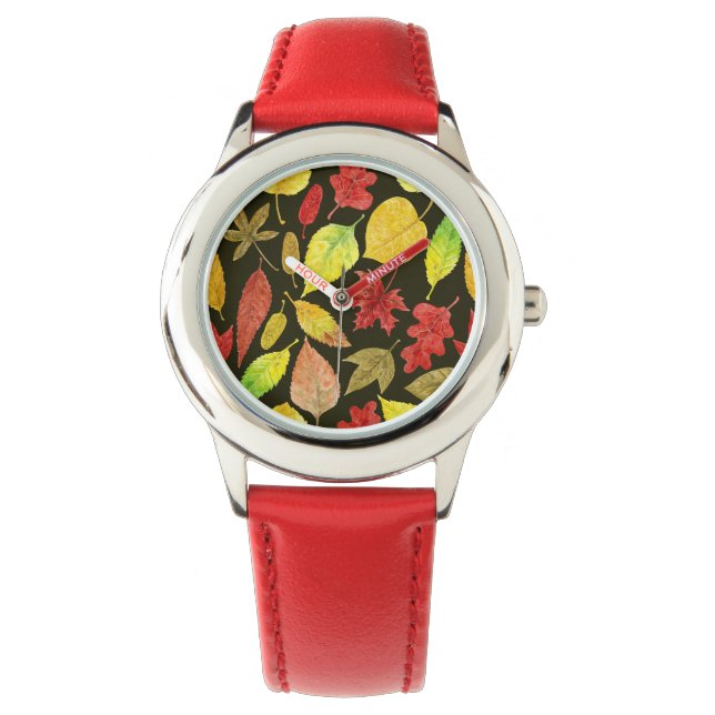 De herfst laat waterverf donker horloge (Voorkant)