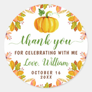 De herfst leest Floral Pumpkin Herfst Dank u wel Ronde Sticker