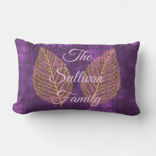 De herfst van Gold Leaf over Violet Paars Satin Buitenkussen