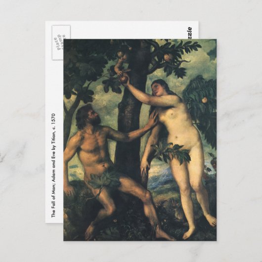 De Herfst van Man; Adam en Eva van Titiaan Briefkaart (Voorkant / Achterkant)