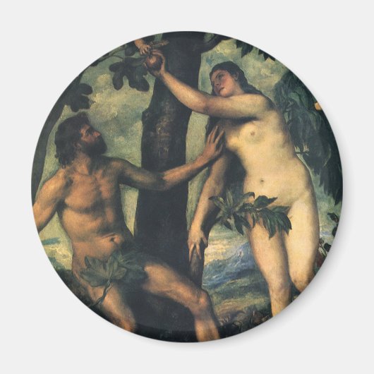 De Herfst van Man; Adam en Eva van Titiaan Magneet (Voorkant)