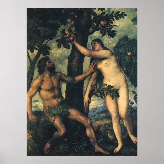 De Herfst van Man; Adam en Eva van Titiaan Poster (Voorkant)
