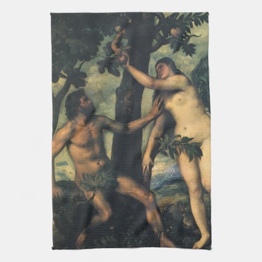 De Herfst van Man; Adam en Eva van Titiaan Theedoek (Verticaal)