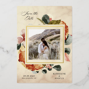 de herfst voelt elegant floral save the date folie uitnodiging