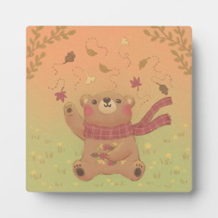 De herfstbladeren van de teddybeer fotoplaat