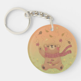 De herfstbladeren van de teddybeer sleutelhanger