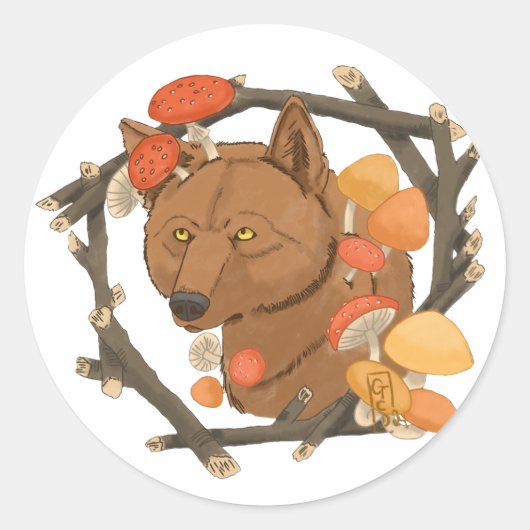 De herfstwolf OC Ronde Sticker (Voorkant)