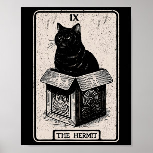 De Hermit Tarot Kaart Mystic Cat in de doos Funny  Poster