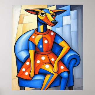 De hertogin zit in haar blauwe stoel poster