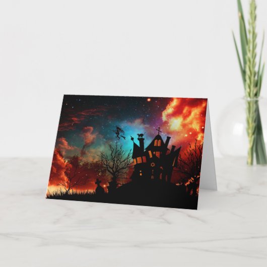 De het gelukkige Spookhuis en Heks van Halloween Kaart (Voorkant)