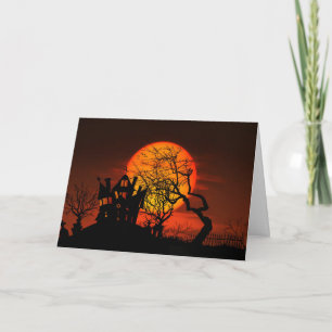 De het gelukkige Spookhuis en Maan van Halloween Kaart