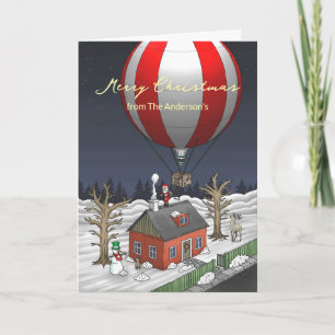De hete luchtballonvlucht van de Kerstman Feestdagen Kaart