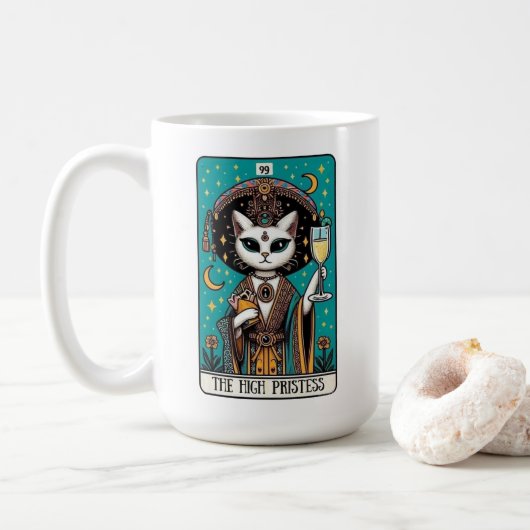 De Hogepriesteres Cat Tarot Kaart Mok (Met donut)
