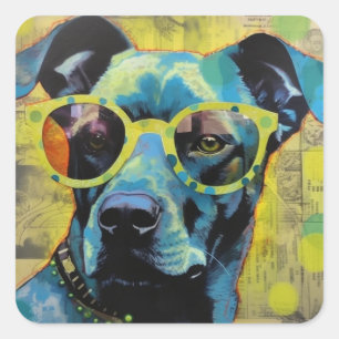 De hond in de Poolse Dot Glasses Vierkante Sticker