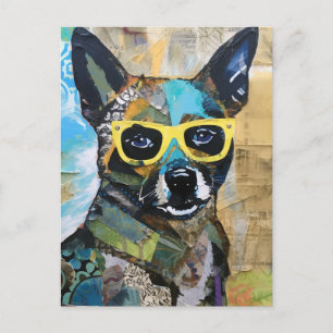 De hond in gele glazen briefkaart