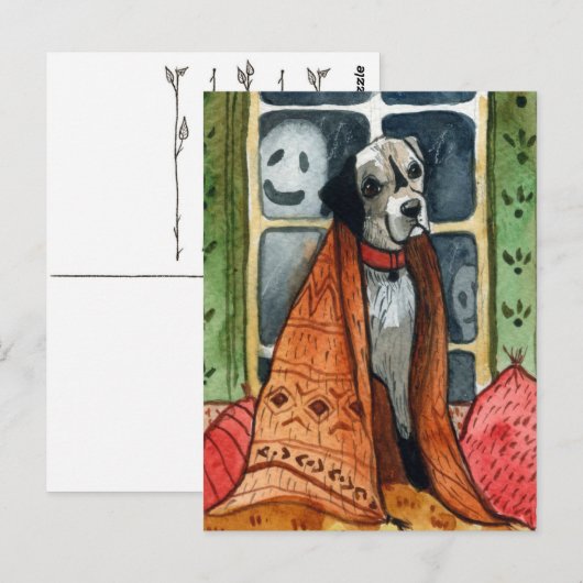 De hond in het hok, Halloween Briefkaart (Voorkant / Achterkant)