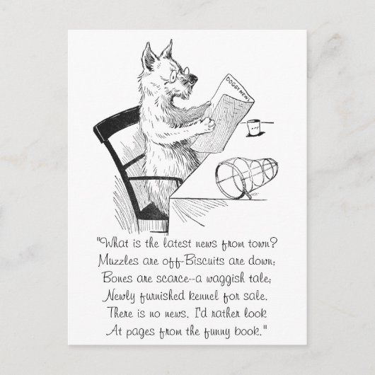 De hond met bril leest het papier briefkaart (Voorkant)