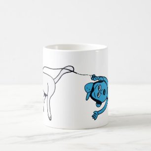 De hond neemt man voor de wandeling. koffiemok
