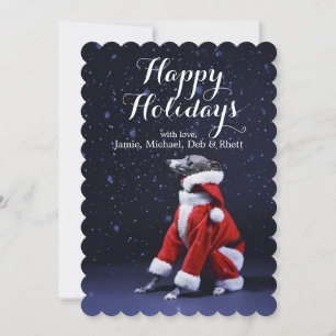 De hond zit het zetten op Kerstman Feestdagenkaart