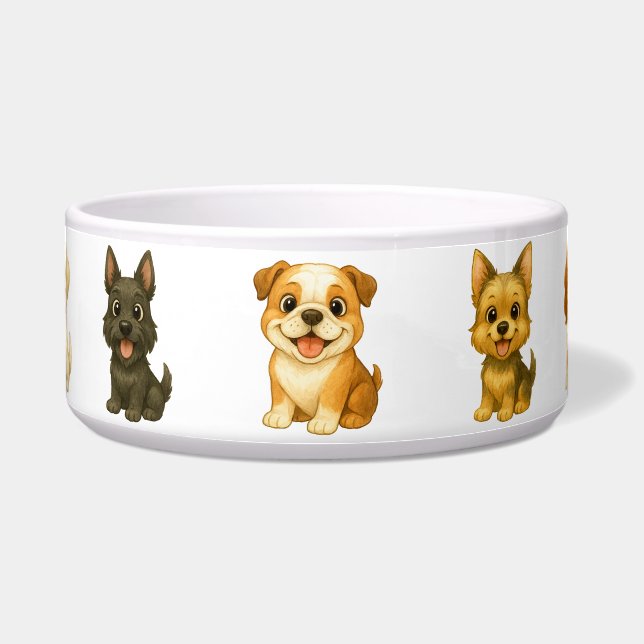 De "Honden Cavalcade" Menagerie: Diverse Rassen Voerbakje (Voorkant)
