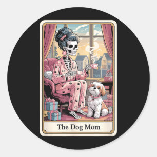 De Hondenmoeder Skelet Tarotkaart Grappige Huisdie Ronde Sticker