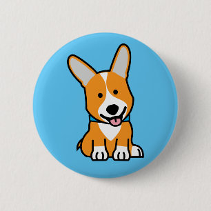 De hondpuppy van een hond gelukkige Pembroke Ronde Button 5,7 Cm