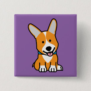 De hondpuppy van een hond gelukkige Pembroke Vierkante Button 5,1 Cm