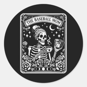 De honkbalmoeder Tarot Kaart Skeleton Koffiemoeder Ronde Sticker