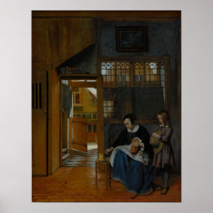De Hooch - Een vrouw die brood met boter klaarmaak Poster