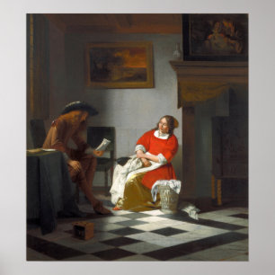 De Hooch - Man voorleesbrief aan een vrouw Poster