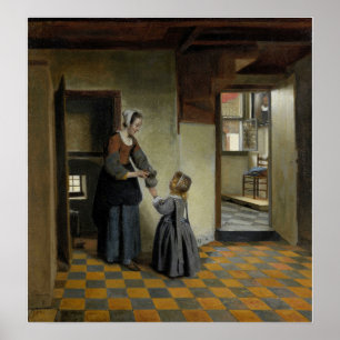 De Hooch - vrouw met kind in pantry Poster