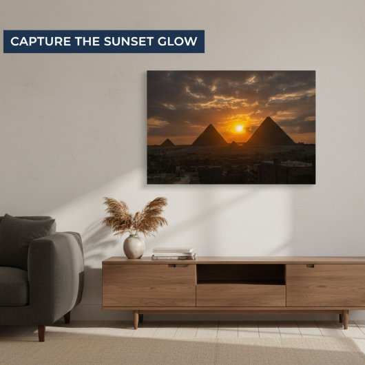 De horizon van het worden: Gizeh Piramides Zonsond Foto Afdruk