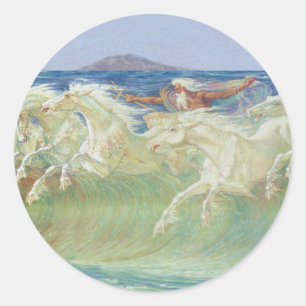 DE HORSES VAN KING NEPTUNE RIDEN DE WAVES AAN RONDE STICKER