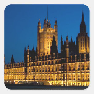 De Houses of Parliament 's nachts in de stad Vierkante Sticker