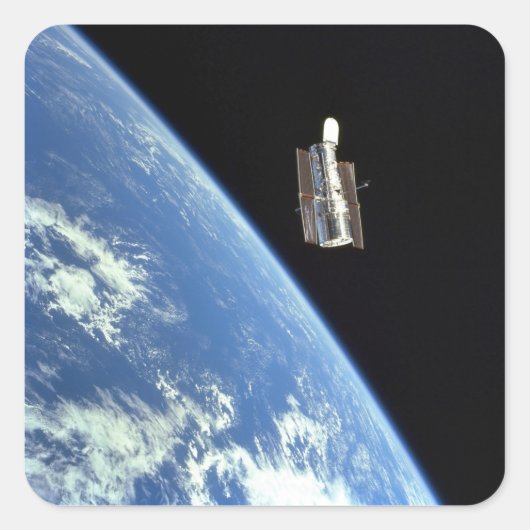 De Hubble Ruimtetelescoop met een blauwe aarde Vierkante Sticker (Voorkant)