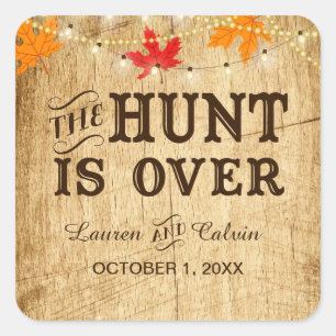 De Hunt is Over land bruiloft gunst sticker