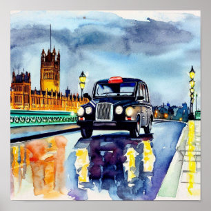 De iconische zwarte taxi's van Londen, c) Poster