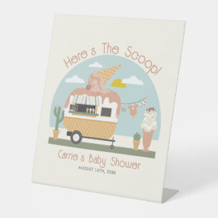 De ijsjesijs-wagen lichtroze babyshower reclamebord met voetstuk