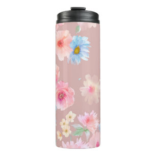 De illustratie van de waterverf van bloemen. Big S Thermosbeker