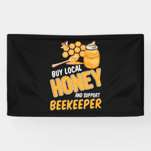 De imker koopt plaatselijke honing en ondersteunt spandoek