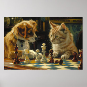 De impasse van de geleerden Kat en hond spelen s Poster