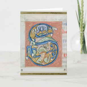 De initialen die van Historiated een" acrobaat Notitiekaartje