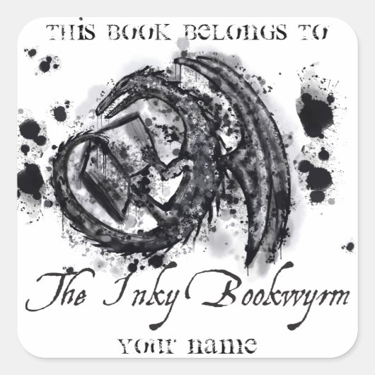 De Inky Bokwyrm Bookplate Vierkante Sticker (Voorkant)
