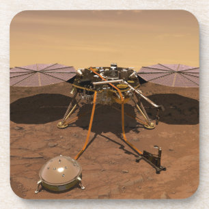De Insight Lander opererend op het oppervlak van M Bier Onderzetter