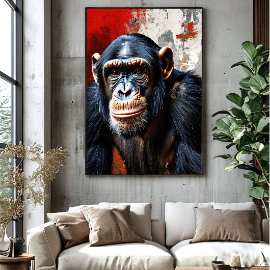 De intense blik van de chimpansee poster