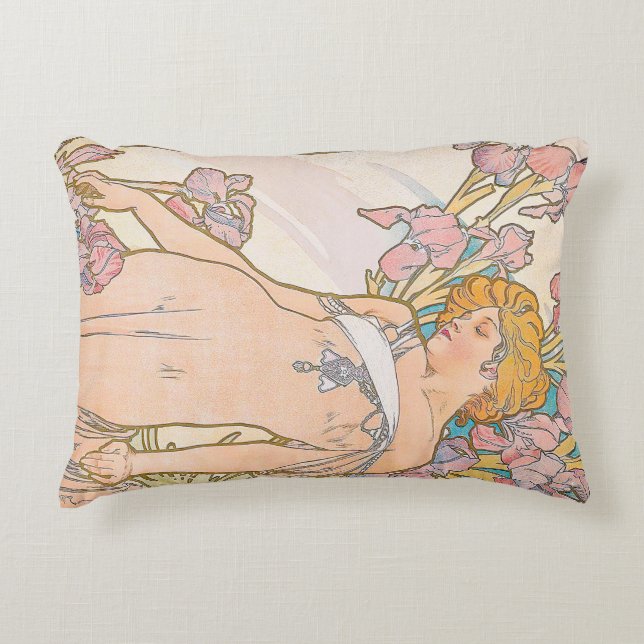 De Iris (1897) door Alphonse Mucha Accent Kussen (Voorkant)